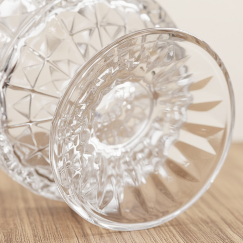 Vase verre facetté  élégant détail matière dessous