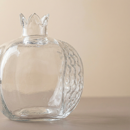 Vase verre grenade transparent détail matière