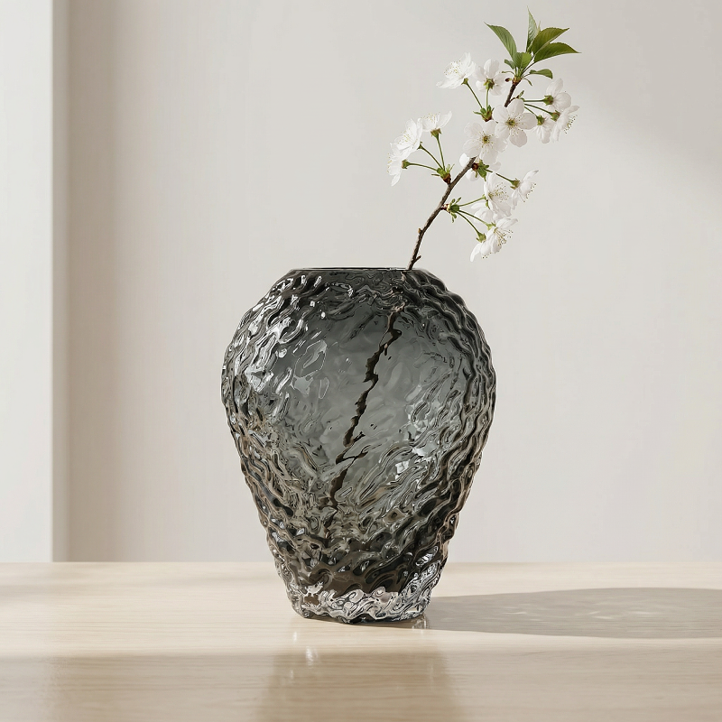 Vase verre gris forme pierre volcanique taille L intérieur