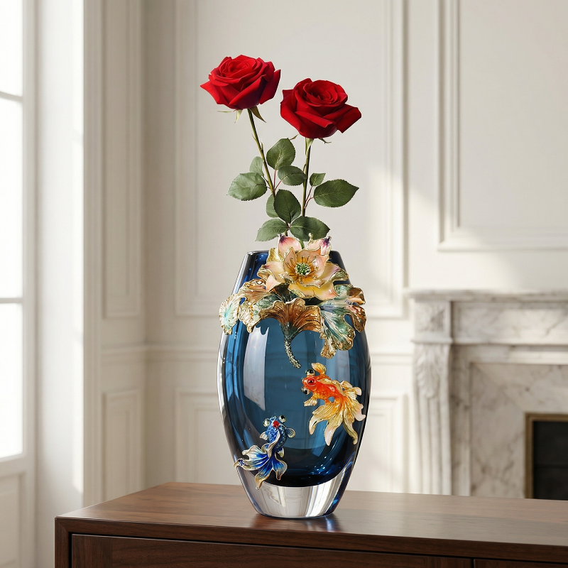 Vase verre motif poisson et lotus lifestyle