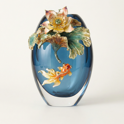 Vase verre motif poisson et lotus taille S