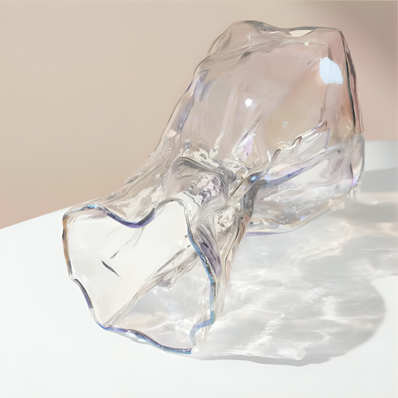 Vase verre sculptural design contemporain transparent détail dessus