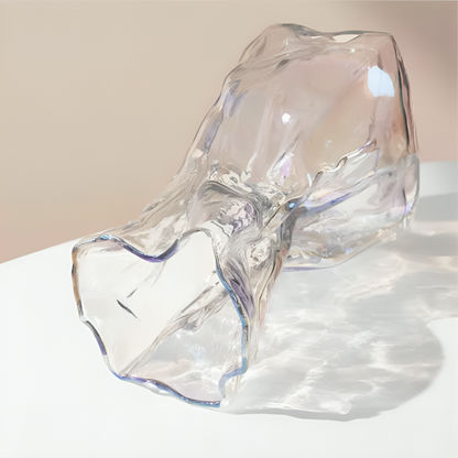 Vase verre sculptural design contemporain transparent détail dessus