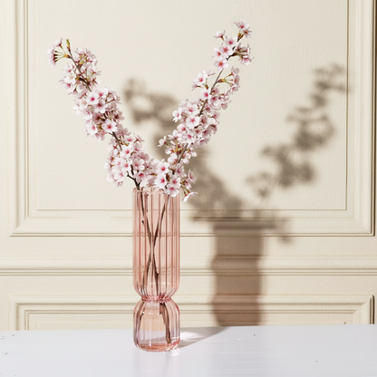 Vase verre strié design contemporain rose élégant