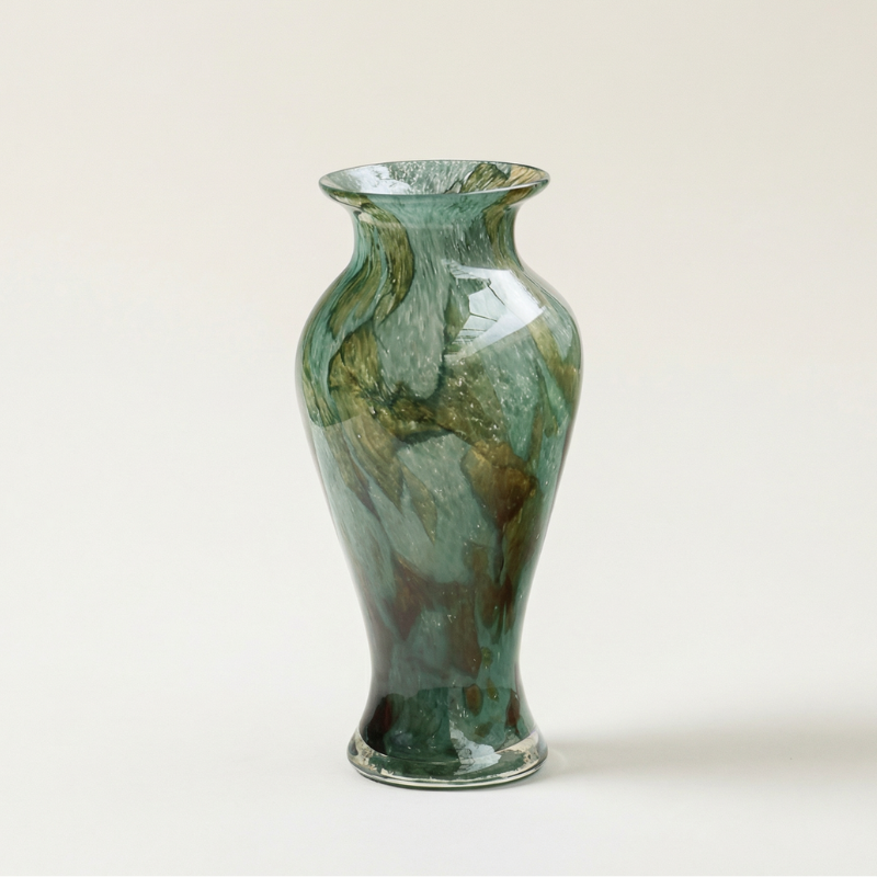 Vase verre vert design dentelle vintage modèle B