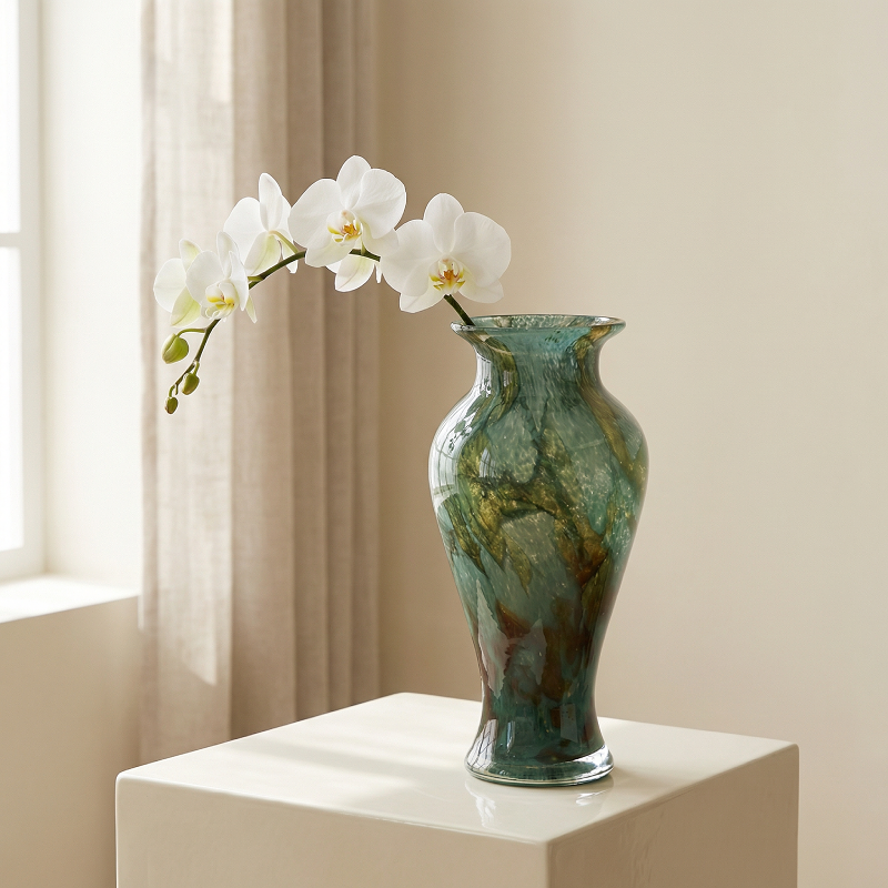 Vase verre vert design dentelle vintage modele B lifestyle