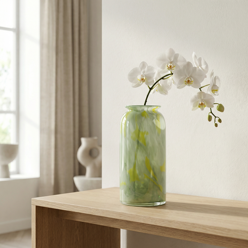 Vase verre vert design dentelle vintage modele C lifestyle