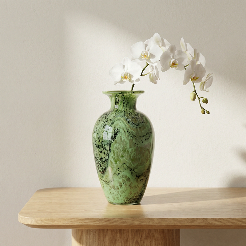 Vase verre vert design dentelle vintage modele D lifestyle