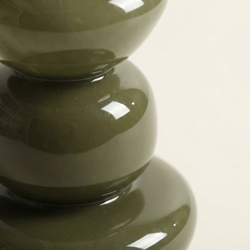 Vase verre vert foncé style Wabi-Sabi détail