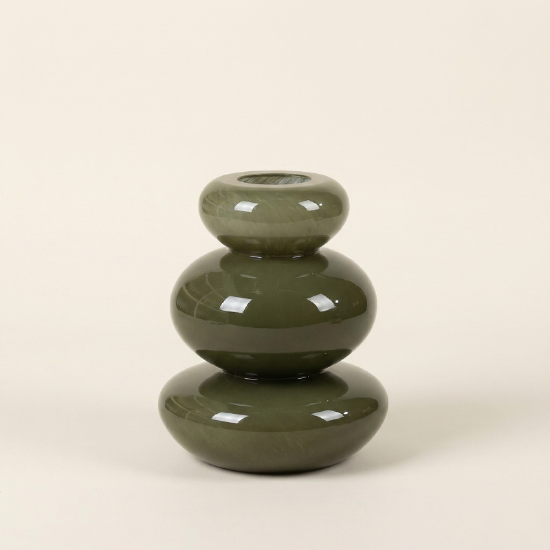 Vase verre vert foncé style Wabi-Sabi taille S