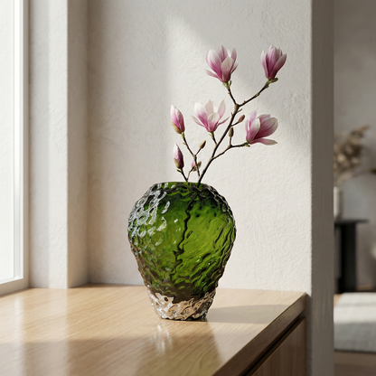 Vase verre vert forme pierre volcanique taille L intérieur
