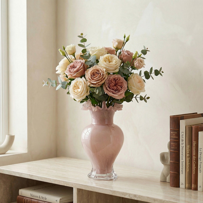 Vase verre vintage forme fleur rose décoration élégante