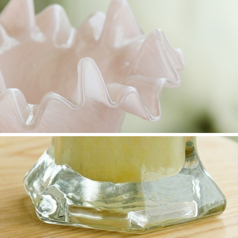 Vase verre vintage forme fleur rose dégradé détail
