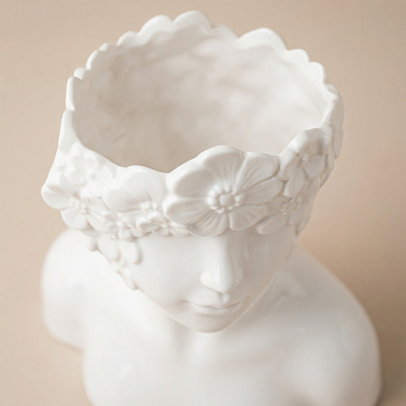 Vases buste en céramique blanche design floral – Sculpture décorative L'UNIVERS DU VASE