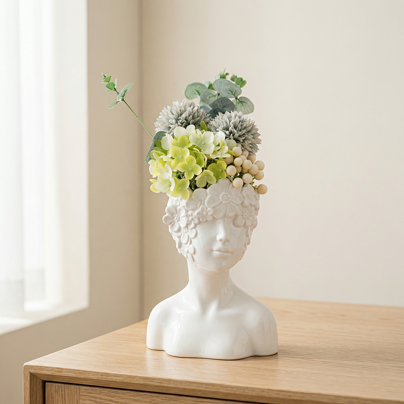 Vases buste en céramique blanche design floral – Sculpture décorative L'UNIVERS DU VASE
