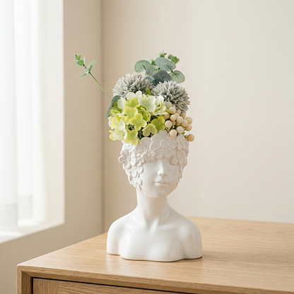 Vases buste en céramique blanche design floral – Sculpture décorative L'UNIVERS DU VASE