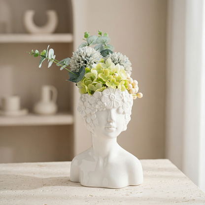 Vases buste en céramique blanche design floral – Sculpture décorative L'UNIVERS DU VASE