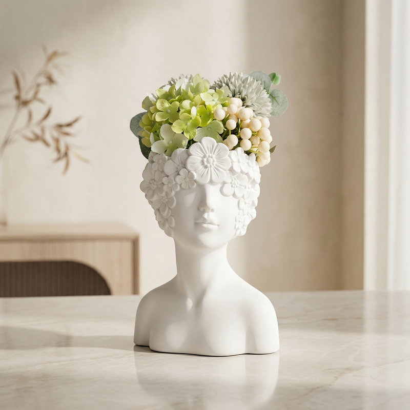 Vases buste en céramique blanche design floral – Sculpture décorative L'UNIVERS DU VASE