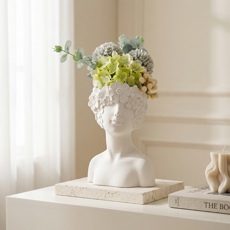 Vases buste en céramique blanche design floral – Sculpture décorative L'UNIVERS DU VASE