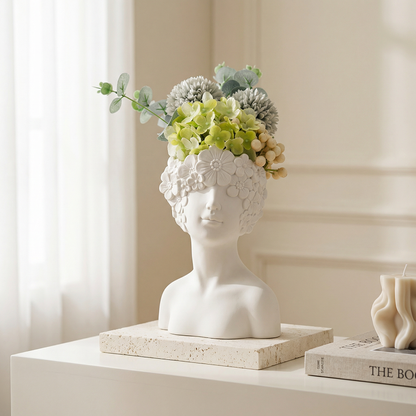 Vases buste en céramique blanche design floral – Sculpture décorative L'UNIVERS DU VASE