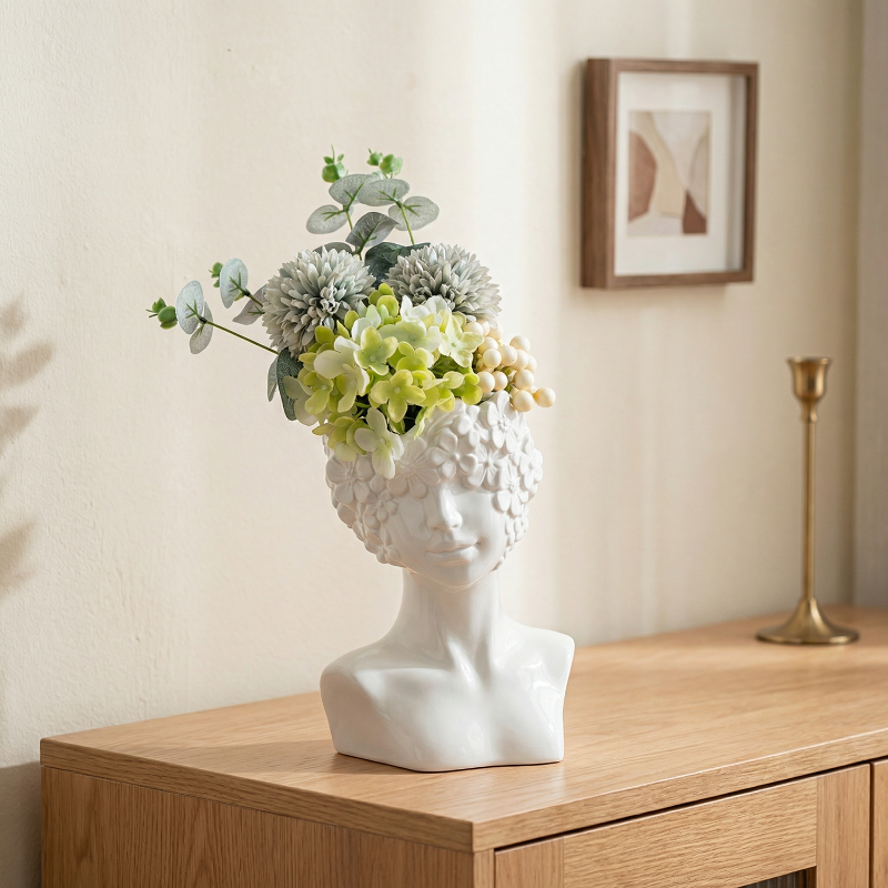 Vases buste en céramique blanche design floral – Sculpture décorative L'UNIVERS DU VASE