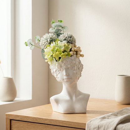 Vases buste en céramique blanche design floral – Sculpture décorative L'UNIVERS DU VASE
