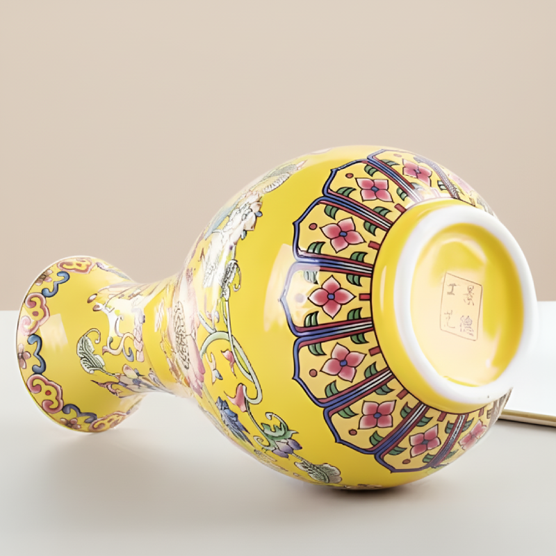 Vases chinois en céramique jaune – Motifs floraux décoratifs L'univers-du-vase