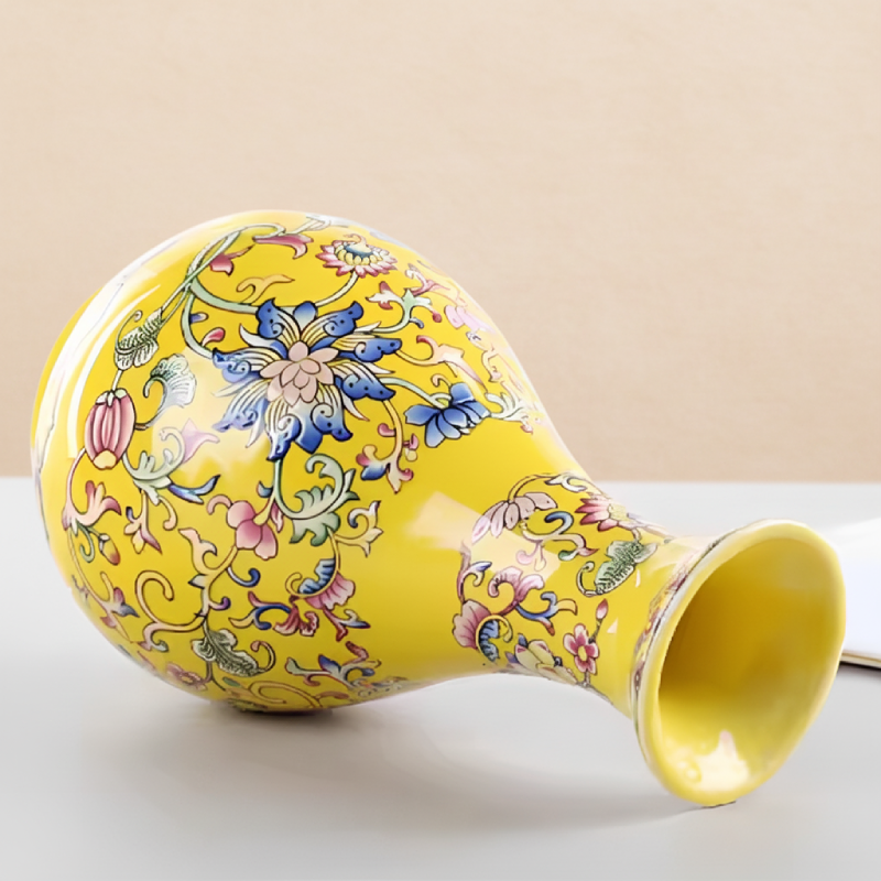 Vases chinois en céramique jaune – Motifs floraux décoratifs L'univers-du-vase