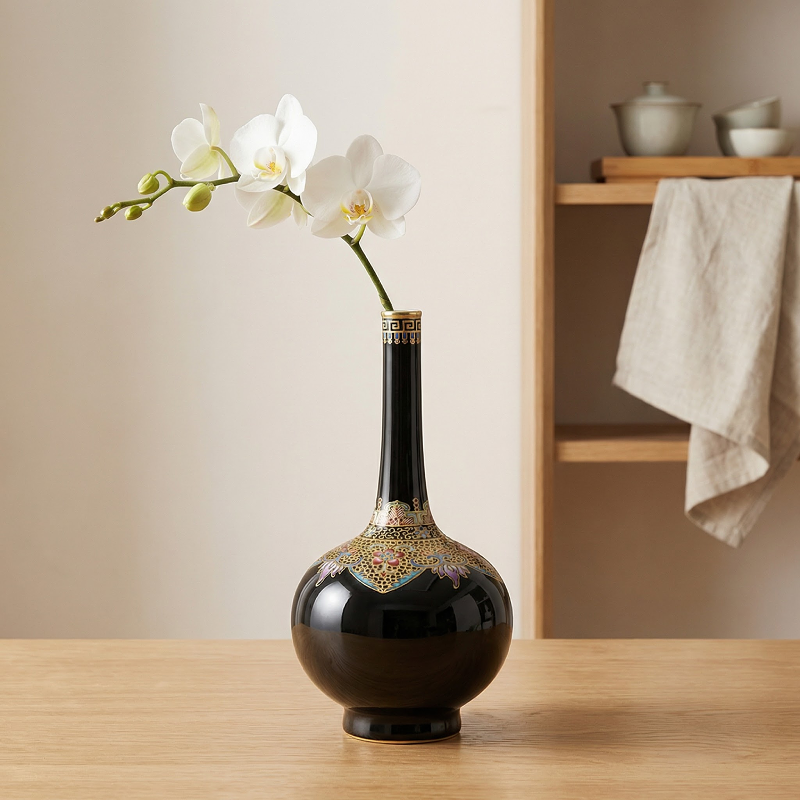 Vase en porcelaine noire et dorée – Design oriental élégant et finition brillante L'UNIVERS DU VASE