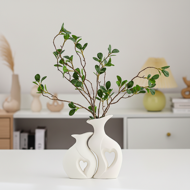 Vases céramique scandinave cœur blanc lifestyle
