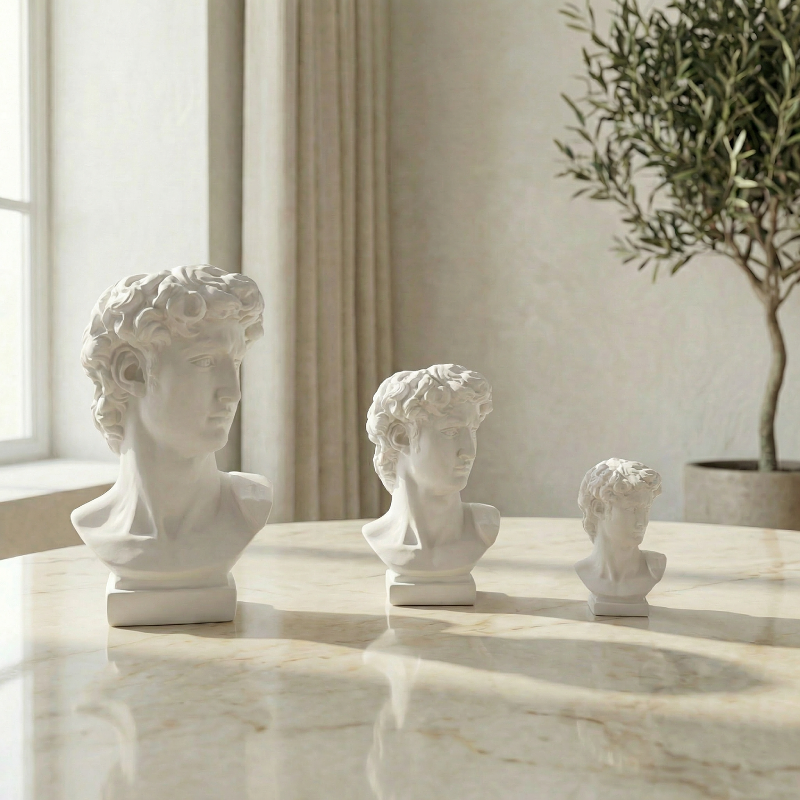 Vases résine blanc sculpture tête design nordique ensemble
