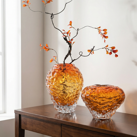 Vases verre ambre forme pierre volcanique principal