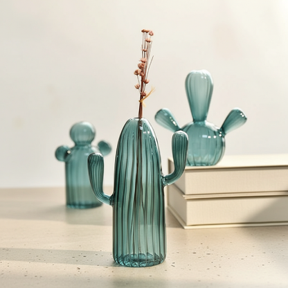 Vases verre cactus design végétal bleu lifestyle
