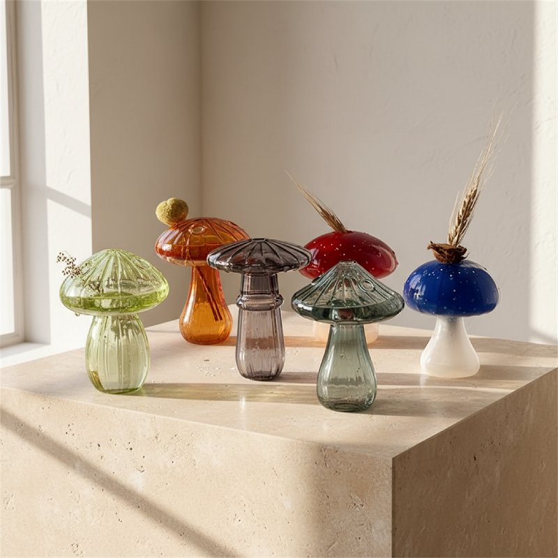 Vases verre design champignon ensemble 