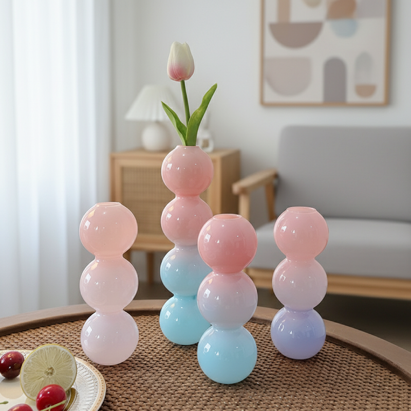 Vases verre formes sphériques couleur jade