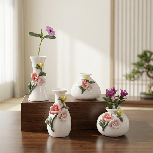 Vases en céramique roses en relief