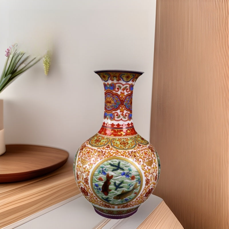 Vases en porcelaine décor poissons et motifs traditionnels – Élégance asiatique L'UNIVERS DU VASE