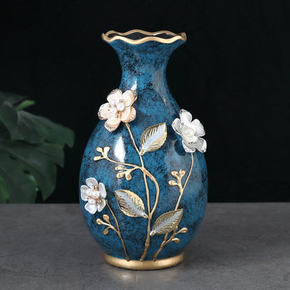 Vases en céramique bleue décor floral relief – Collection élégante